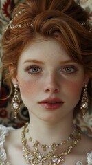 Sticker - Portrait of a Beautiful Woman with Red Hair and Jewelry