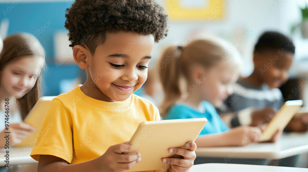 Versatile Students Diverse group of primary students using tablets in a tech-integrated ...
