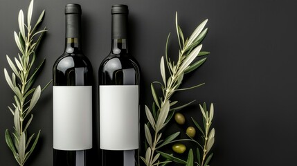 two wine bottles with white blank labels,