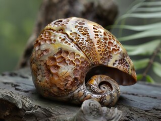 Close-up of a Spiral Snail Shell with Intricate Texture