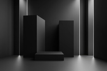 Poster - Minimalist Black and White Product Display with Geometric Shapes.