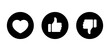 © ElsaNur - Love, like, and dislike icon on black circle. Heart, hand thumb up and down concept