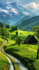 Wall Mural - mountains in the distance with a stream running through it