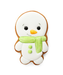 Poster - Tasty Christmas cookie in shape of snowman isolated on white