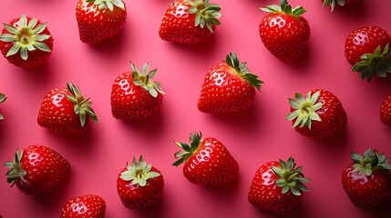 Poster - Strawberry Pattern of strawberrys on colored background : Generative AI