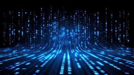 an abstract image with blue and green tones. the background is a digital binary code wave.