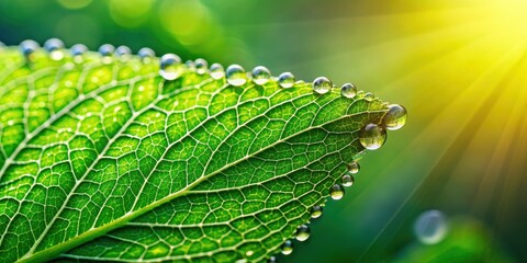 Morning dew on vibrant green leaf, water drops on green leaves background, Morning, dew, vibrant, green, leaf, water drops