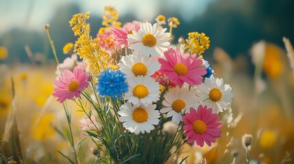 Wall Mural - Beautiful bouquet of wild flowers Macro photography : Generative AI