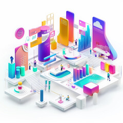 futuristic technology infographic abstract modern design digital 3d data colorful illustration analytics isometric chart virtual networking visualization innovation 