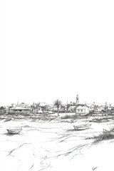 Grand Turk, Turks, black and white pen pencil hand-drawn effect portrait drawing illustration for travel poster, card, wallpaper, backdrop or banner. Modern, clear, artistic and simple