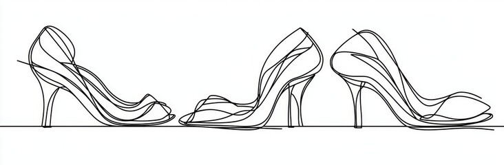 Wall Mural - Black and white concept drawing of a woman's stiletto heels. High-heeled shoes isolated on white background.