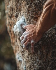 Sticker - A climber's hand grips a rocky surface, showcasing the sport of bouldering.