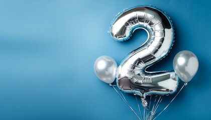 Banner with number 2 silver balloons with copy space