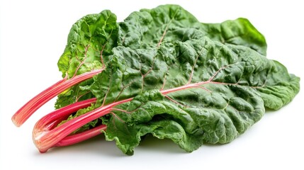 Poster - Fresh Swiss chard with vibrant green leaves and pink stems, ideal for healthy dishes.