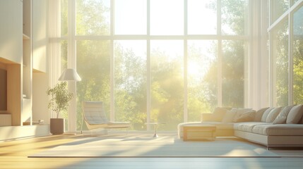 Sticker - Bright and airy living room with large windows and natural light.