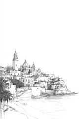 Hamilton, Bermuda, black and white pen pencil hand-drawn effect portrait drawing illustration for travel poster, card, wallpaper, backdrop or banner. Modern, clear, artistic and simple