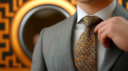 Canvas Print - A man in a suit and tie adjusting his necktie, AI