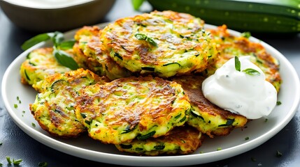 Wall Mural - Crispy Zucchini Fritters with Creamy Dip