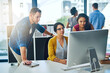 © SunriseDon/peopleimages.com - Business people, computer and meeting in office for teamwork, research and brainstorming ideas. Digital agency, pc and discussion in workplace for collaboration, web design and mobile app development