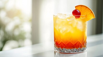 Poster - Tequila sunrise cocktail on white background : Generative AI