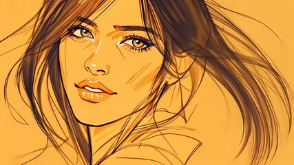 Poster - Elegant Portrait of a Young Woman With Flowing Hair in a Bright Hue Generative AI