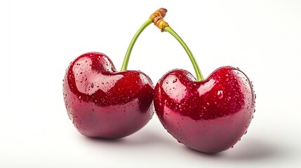 Aufkleber - Isolated cherries Two heart shaped sweet cherries on one stem isolated on white background : Generative AI