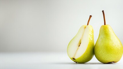 Poster - Isolated pears One and a half green pear fruit isolated on white background : Generative AI