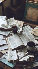 A Messy Desk, Two Cups of Coffee, and a Pile of Books: A Study in Focus or Chaos?