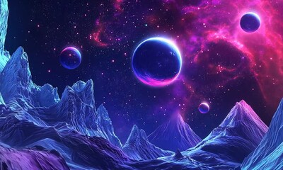 Wall Mural - 
Dive into the mesmerizing world of psychedelic visuals showcasing a cosmic space theme. This video art piece delivers a unique sensory experience, presenting swirling colors and fantastical nebulae.