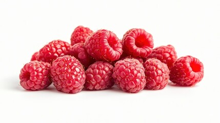 Sticker - A pile of fresh raspberries arranged on a white background.