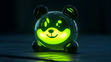 Wall Mural - Luminous Glass Panda Emoji with Neon Lights for Nighttime Vibes