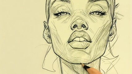 Poster - Elegant Pencil Sketch of a Woman’s Face With Expressive Features Generative AI