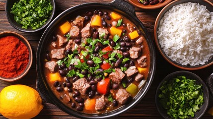 Wall Mural - Black Bean Stew with Beef and Vegetables