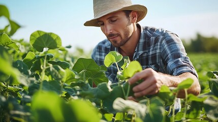 Aufkleber - Farmer agronomist on a soybean field Agricultural industry : Generative AI