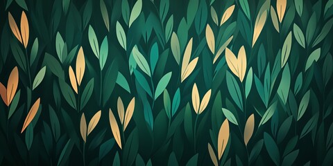 Sticker - Abstract Green and Gold Foliage.