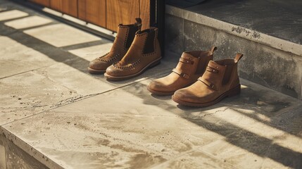 Canvas Print - Brown Leather Boots on Stone Steps