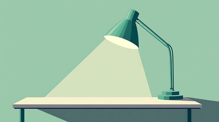 Wall Mural - Minimalist Workspace with Green Desk Lamp Illuminating Desk in White Light