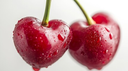 Aufkleber - Isolated cherries Two heart shaped sweet cherries on one stem isolated on white background : Generative AI
