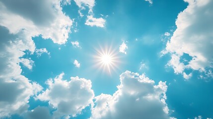 The bright sun blue sky and light clouds Wide photo : Generative AI