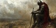 © jambulart - A lone knight sits on a hill, overlooking a battlefield.