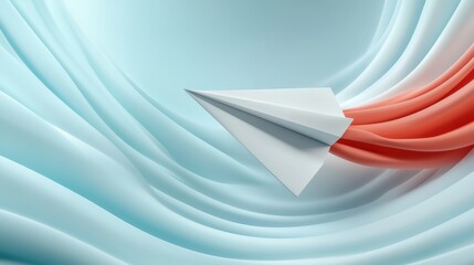 Poster - A paper airplane flying through a wave of red and white, AI