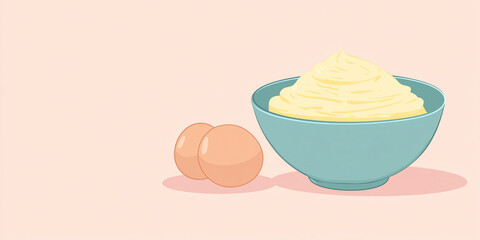 Poster - Creamy, egg-based mixture used in baking or as a dessert filling, offering a rich taste, sweets illustration art