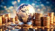 © Emongrapic - Global Finance Theme, Globe resting on coins ,Represents money and wealth concepts background