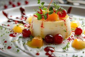 Wall Mural - Elegant Dessert with White Cream and Fruit