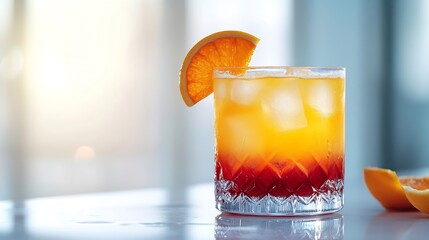 Poster - Tequila sunrise cocktail on white background : Generative AI