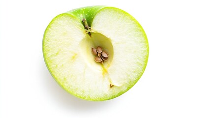 Poster - Green apple half with seeds isolated on white background Half of green apple fruit with clipping path Full Depth of Field : Generative AI