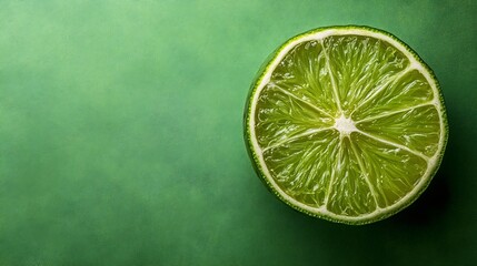 Poster - Slice of fresh lime and dehydrated one on green background Top view : Generative AI