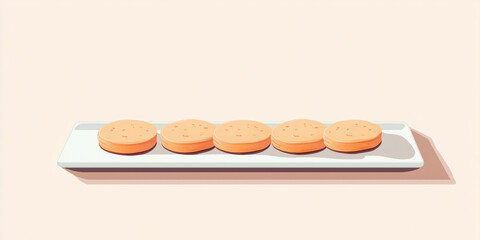 Poster - Iced cookies in a straight line on a rectangular plate, sweets illustration art