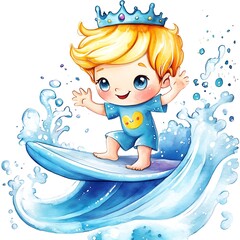 Poster - A Little Prince Surfs a Blue Wave.