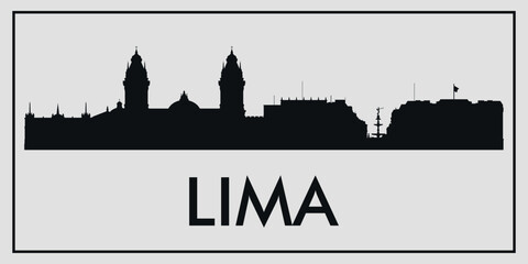 Wall Mural - Cityscape. Lima, Peru. Silhouettes of buildings. Vector on gray background